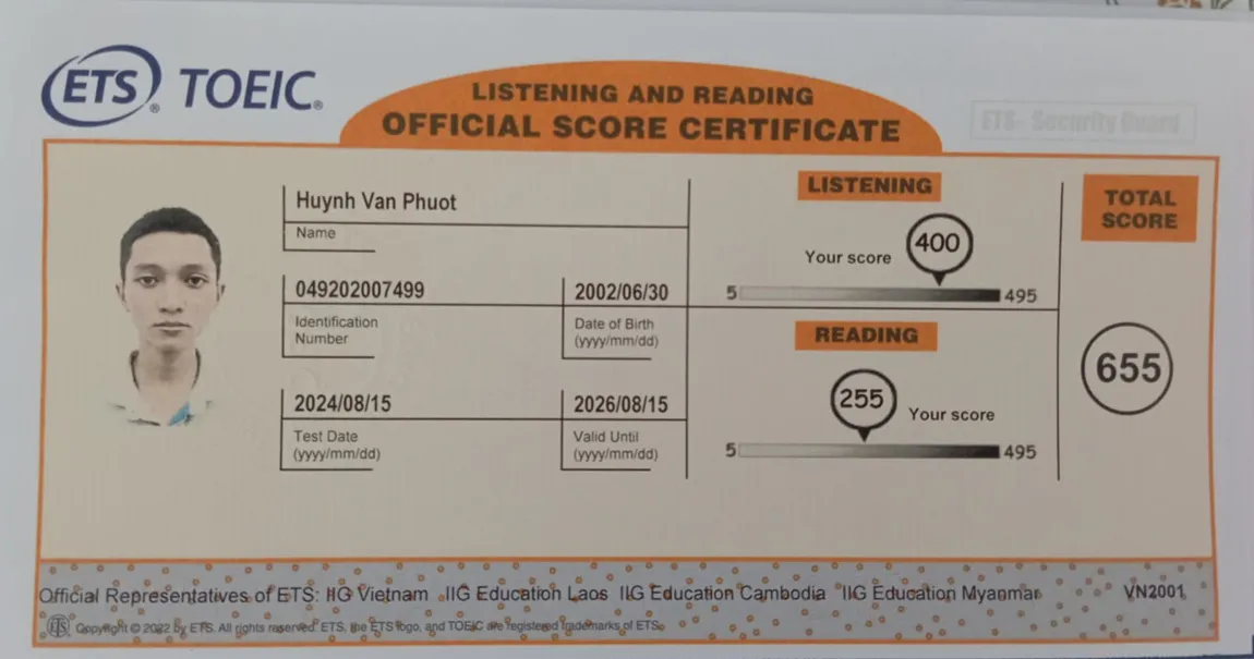 Test of English for International Communication (TOEIC) certificate