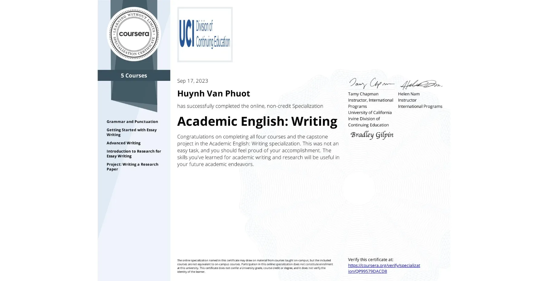 Academic English: Writing certificate