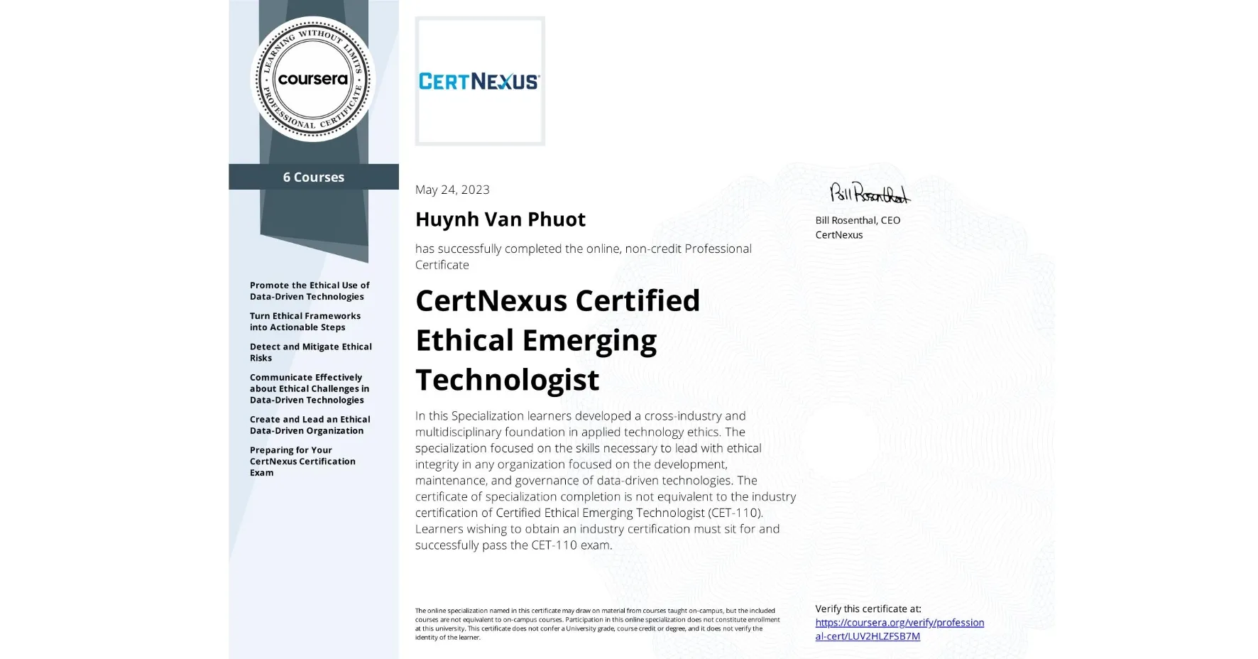 CertNexus Certified Ethical Emerging Technologist certificate