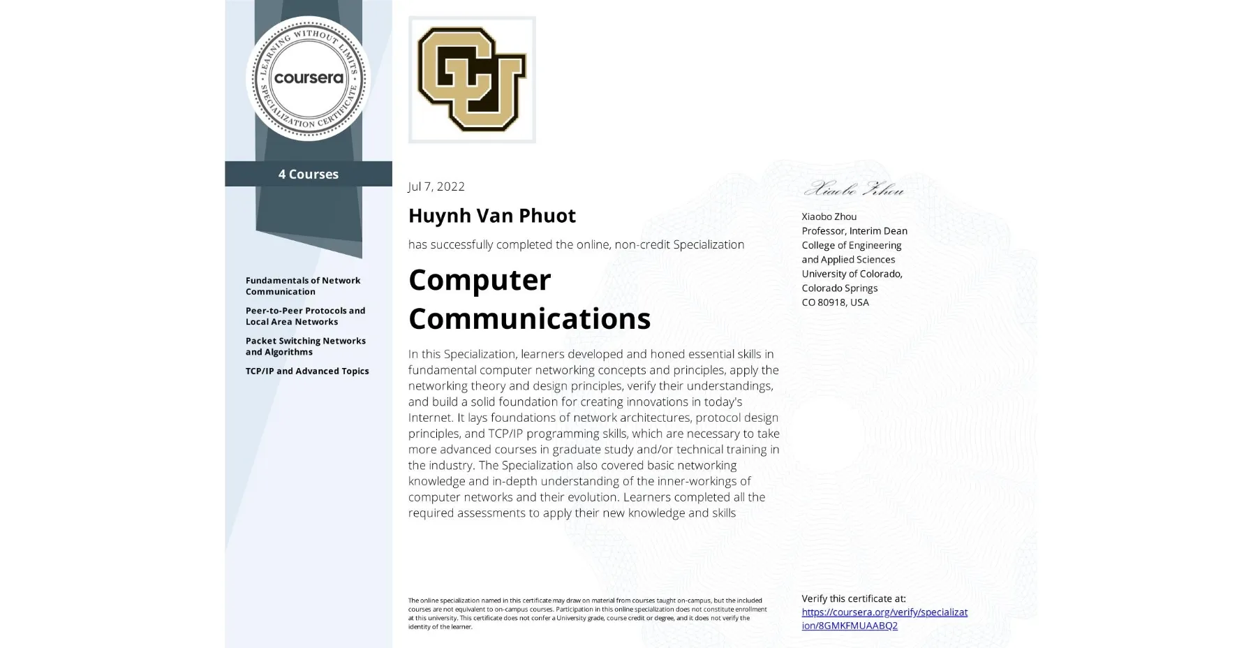 Computer Communications certificate