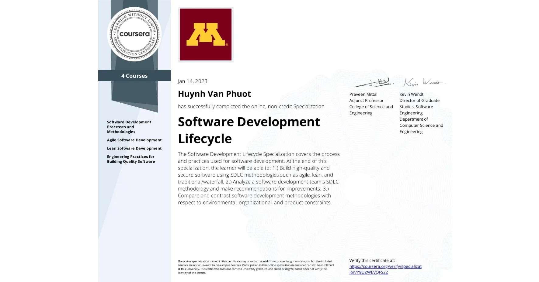 Software Development Lifecycle certificate